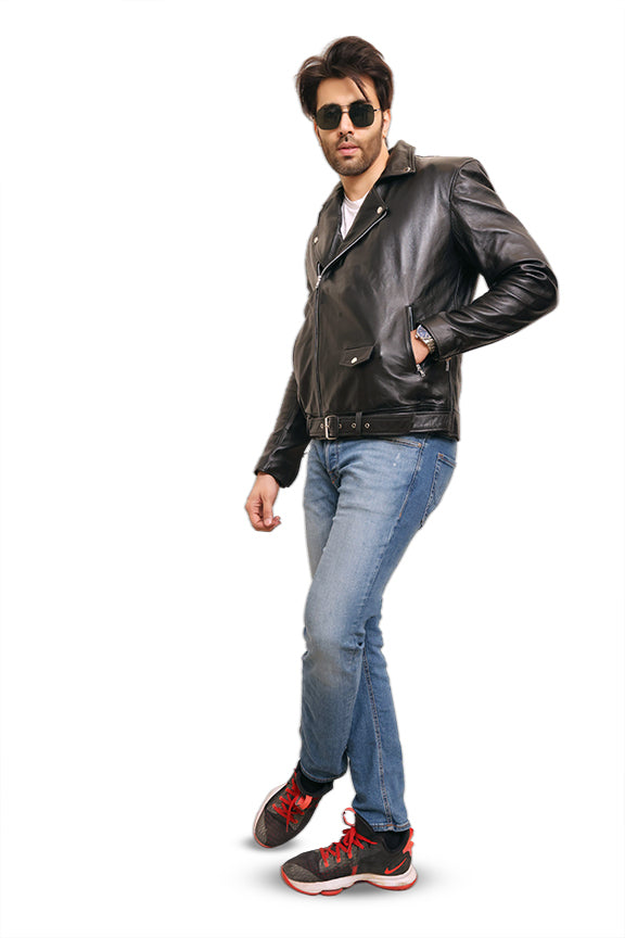 Men's Motorcycle Leather Jacket & Belt