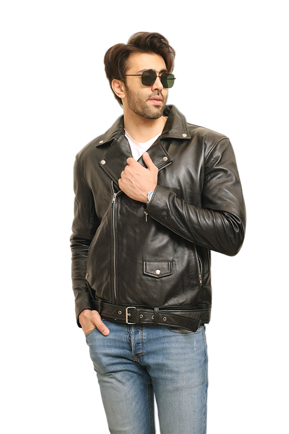 Men's Motorcycle Leather Jacket & Belt