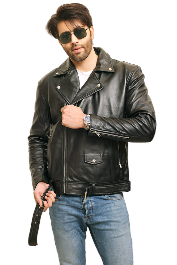 Men's Motorcycle Leather Jacket & Belt