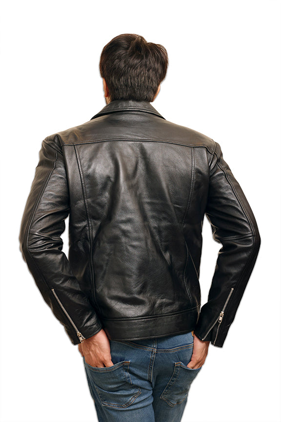 Chaqueta y cinturón de cuero para motociclista para hombre