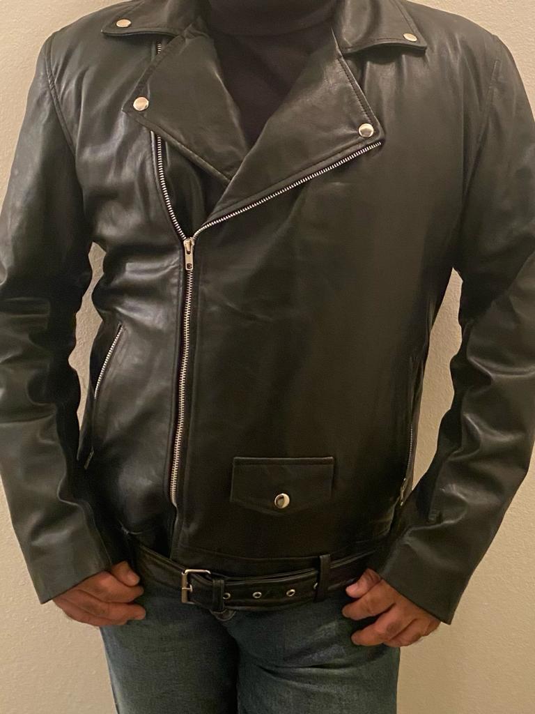 Men's Motorcycle Leather Jacket & Belt