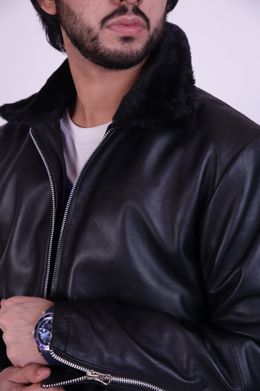 Men's Leather Jacket & Fur Collar