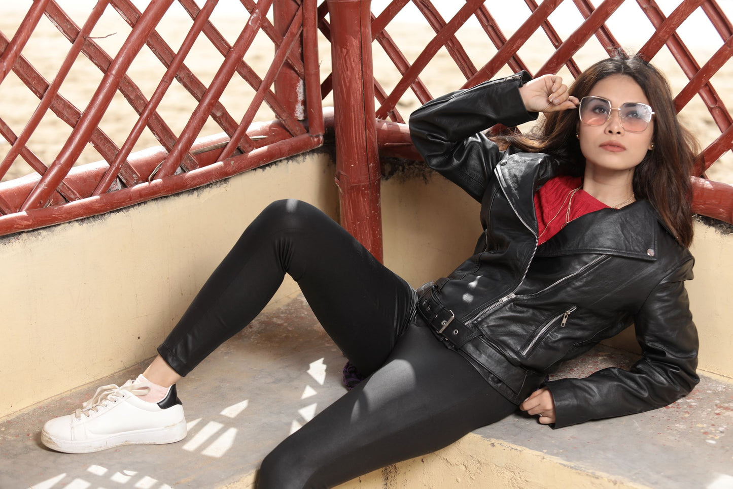 Women's Motorcycle Leather Jacket & Belt